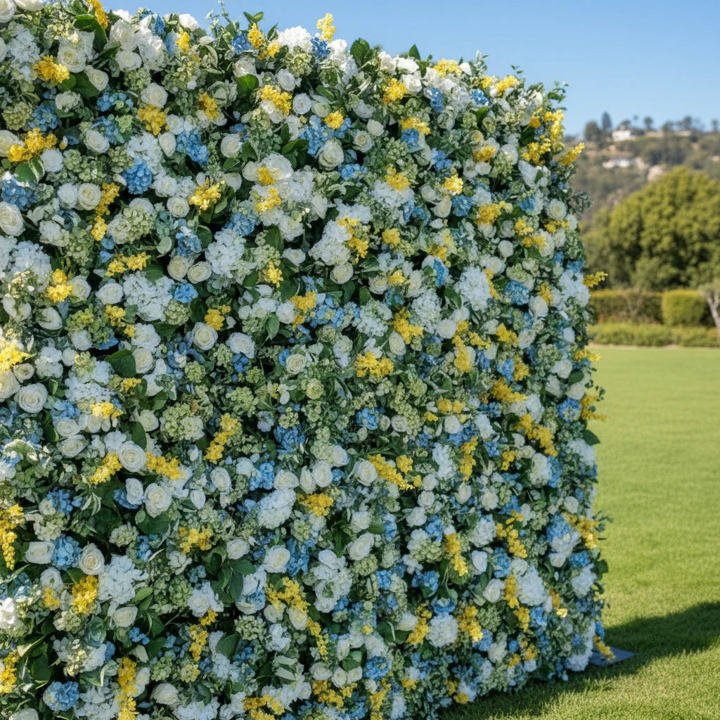 Yellow & Blue Greenery Premium Flower Backdrop | 322