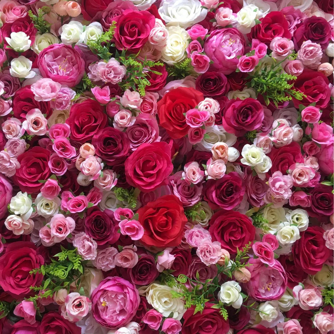 Pink, Red and White Wild Rose Greenery Premium Flower Backdrops | 205