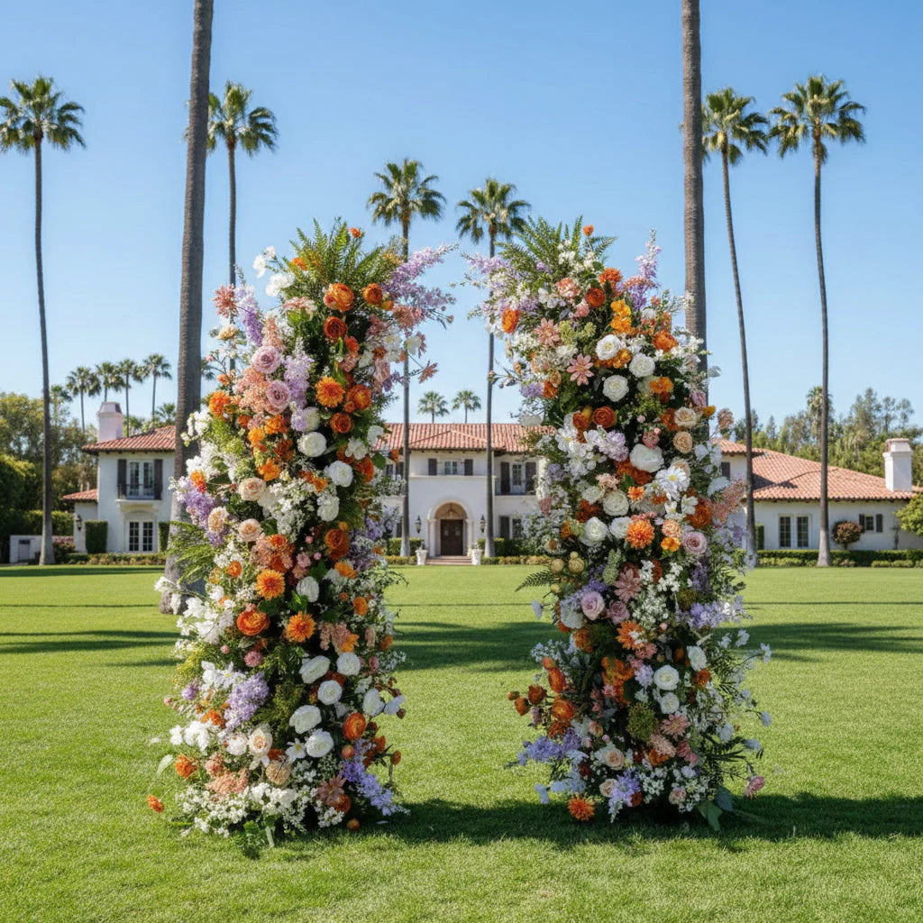 Premium Purple, Orange and White Greenery Flower Backdrops | 4569