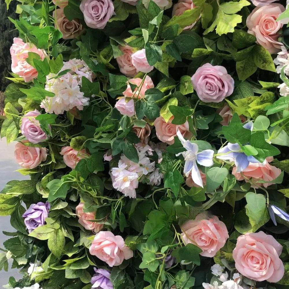 Pink & Purple Rose Premium Greenery Flower Backdrops | 103
