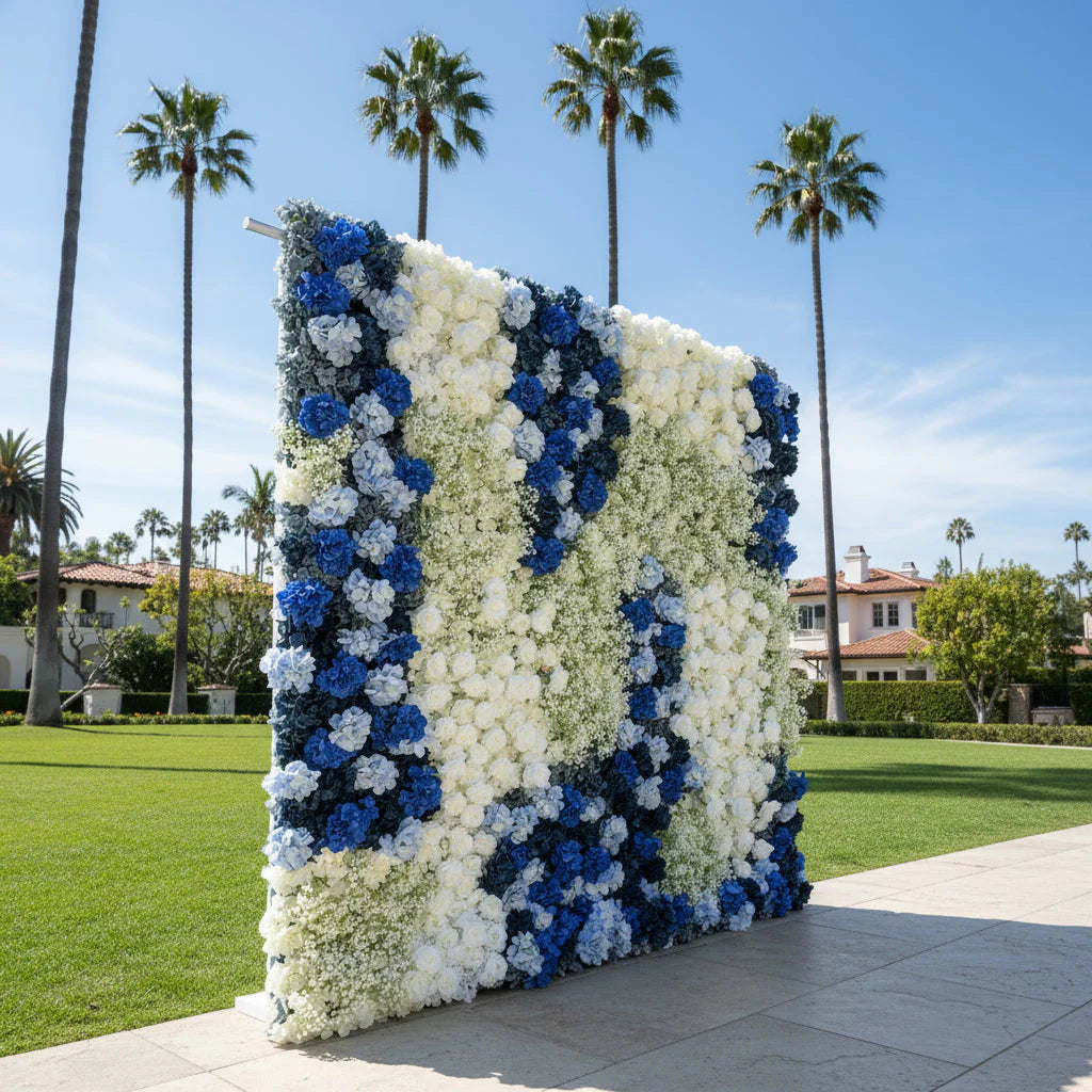 Babys Breath Dark Blue & White Rose Premium Flower Backdrops | 332