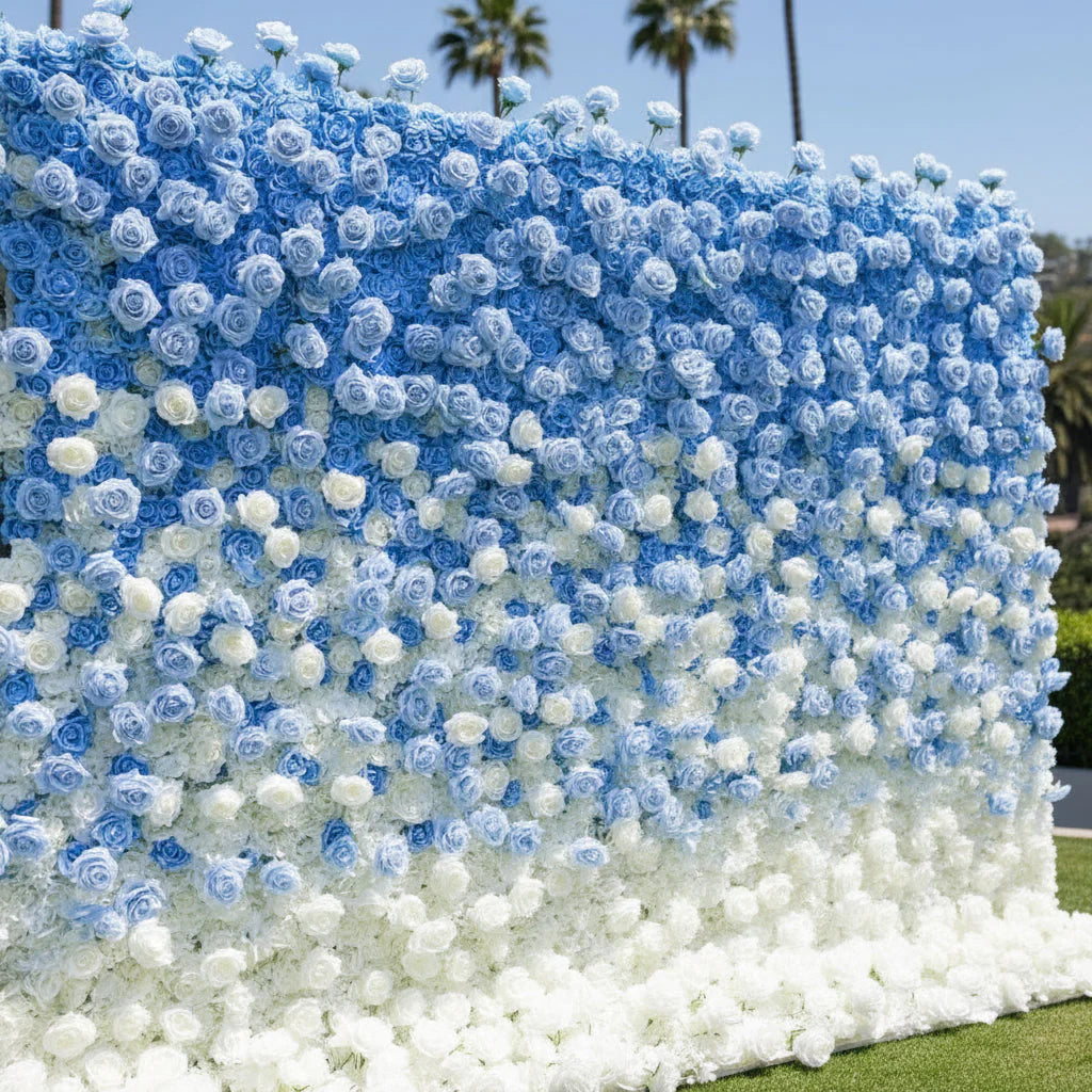 Baby Blue & White Premium Ombre Flower Backdrops | 114
