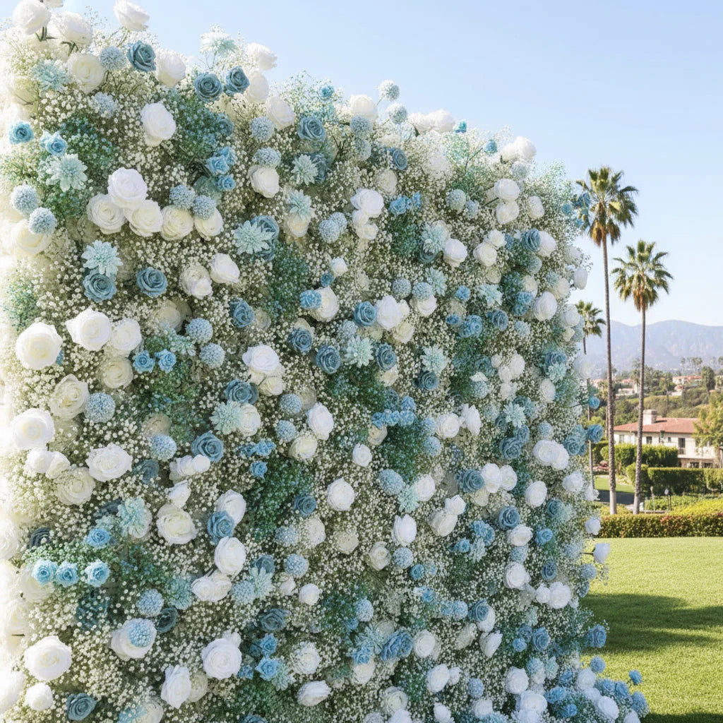 Babys Breath White and Blue Rose Flower Backdrops | 063