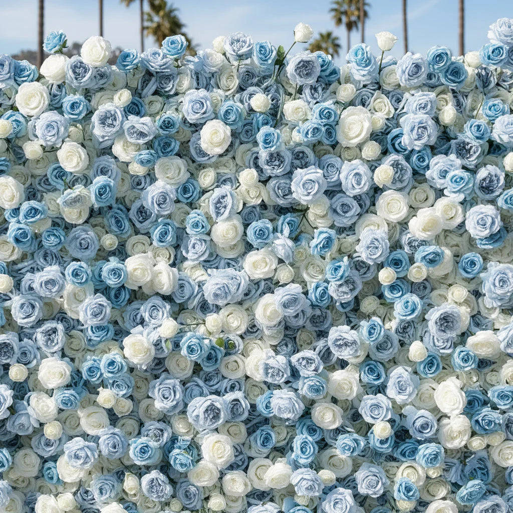 White & Baby Blue Premium Rose Flower Backdrop | 157