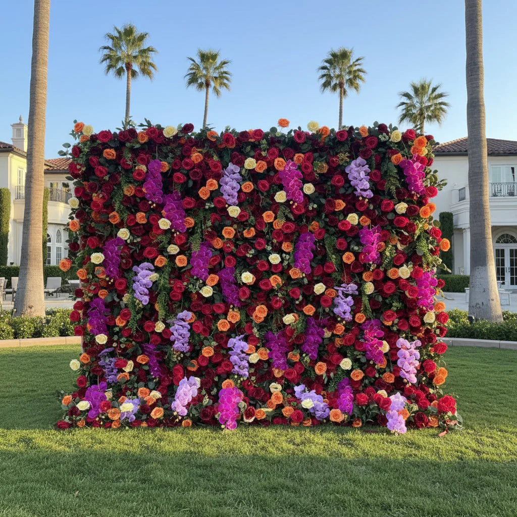 Dripping Florals Purple & Orange Premium Flower Backdrops | 119