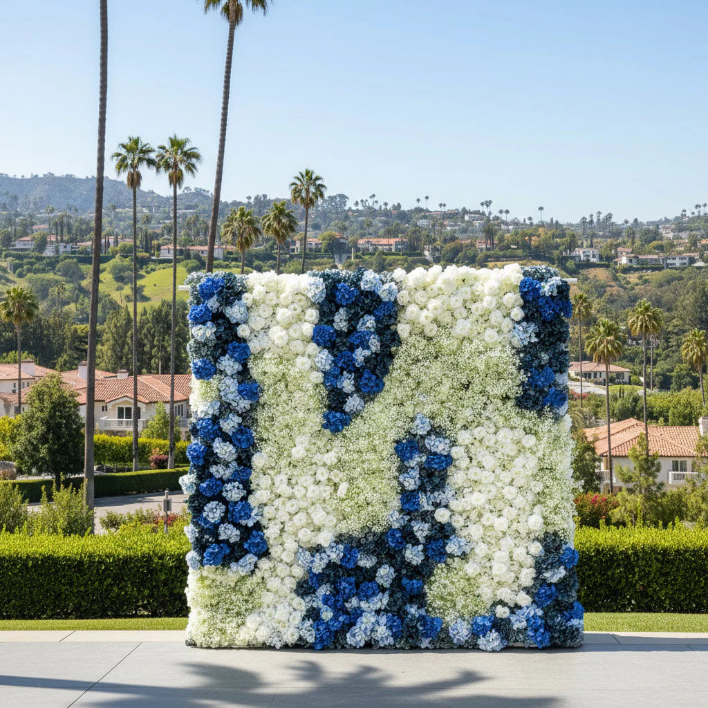 Babys Breath Dark Blue & White Rose Premium Flower Backdrops | 332