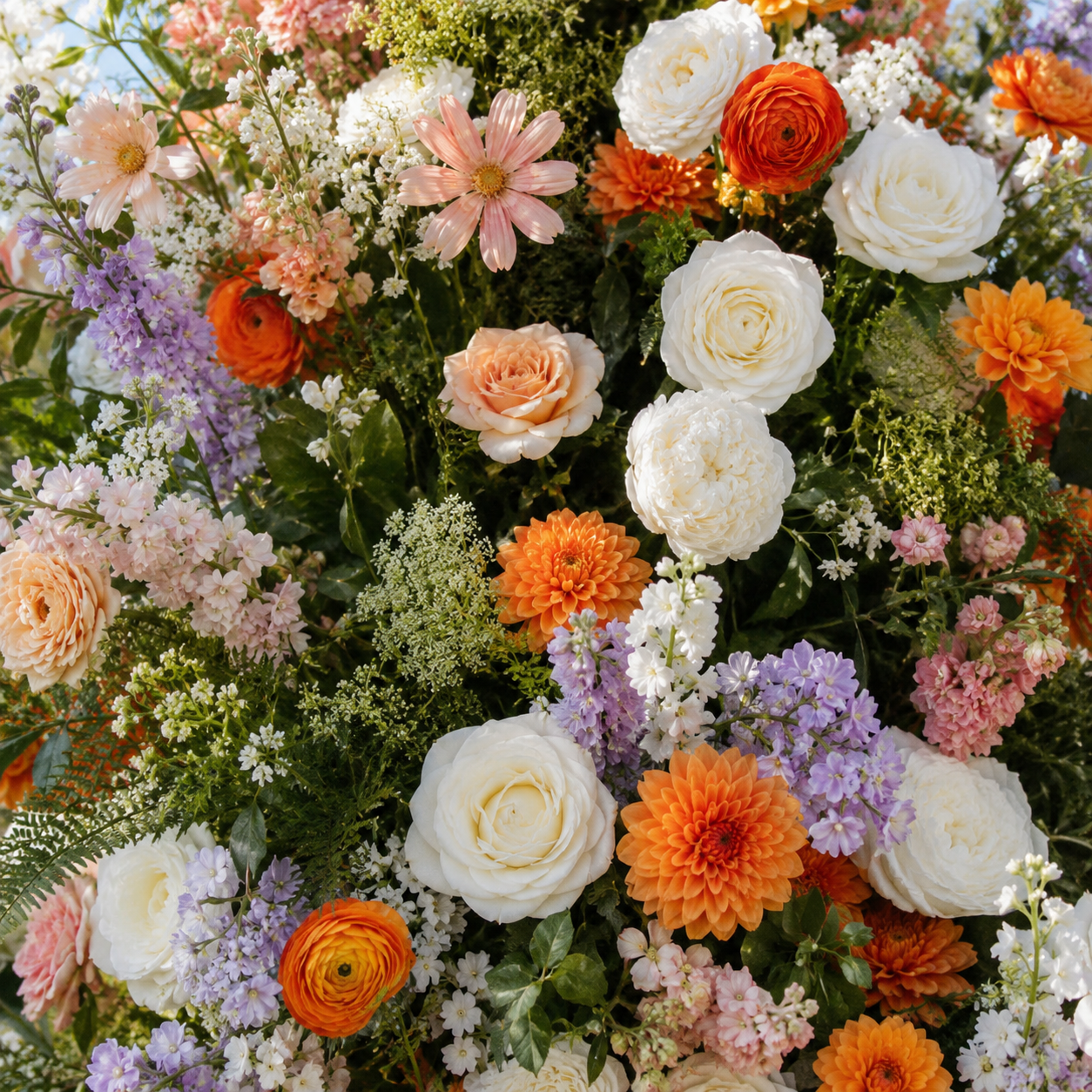 Premium Purple, Orange and White Greenery Flower Backdrops | 4569