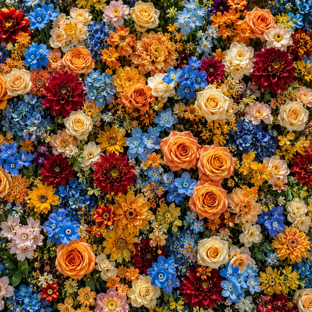 Premium Blue, Orange, Yellow and Red 2 Piece Flower Backdrops | 4608