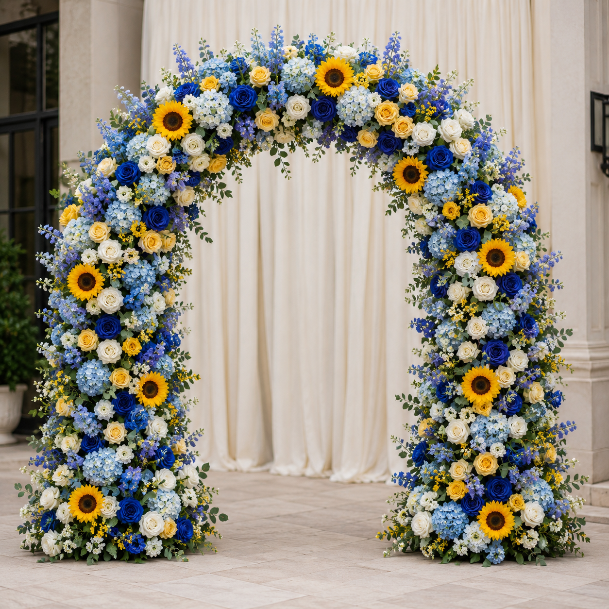 Blue and Yellow Wild Rose Sunflower Premium Flower Backdrops | 286