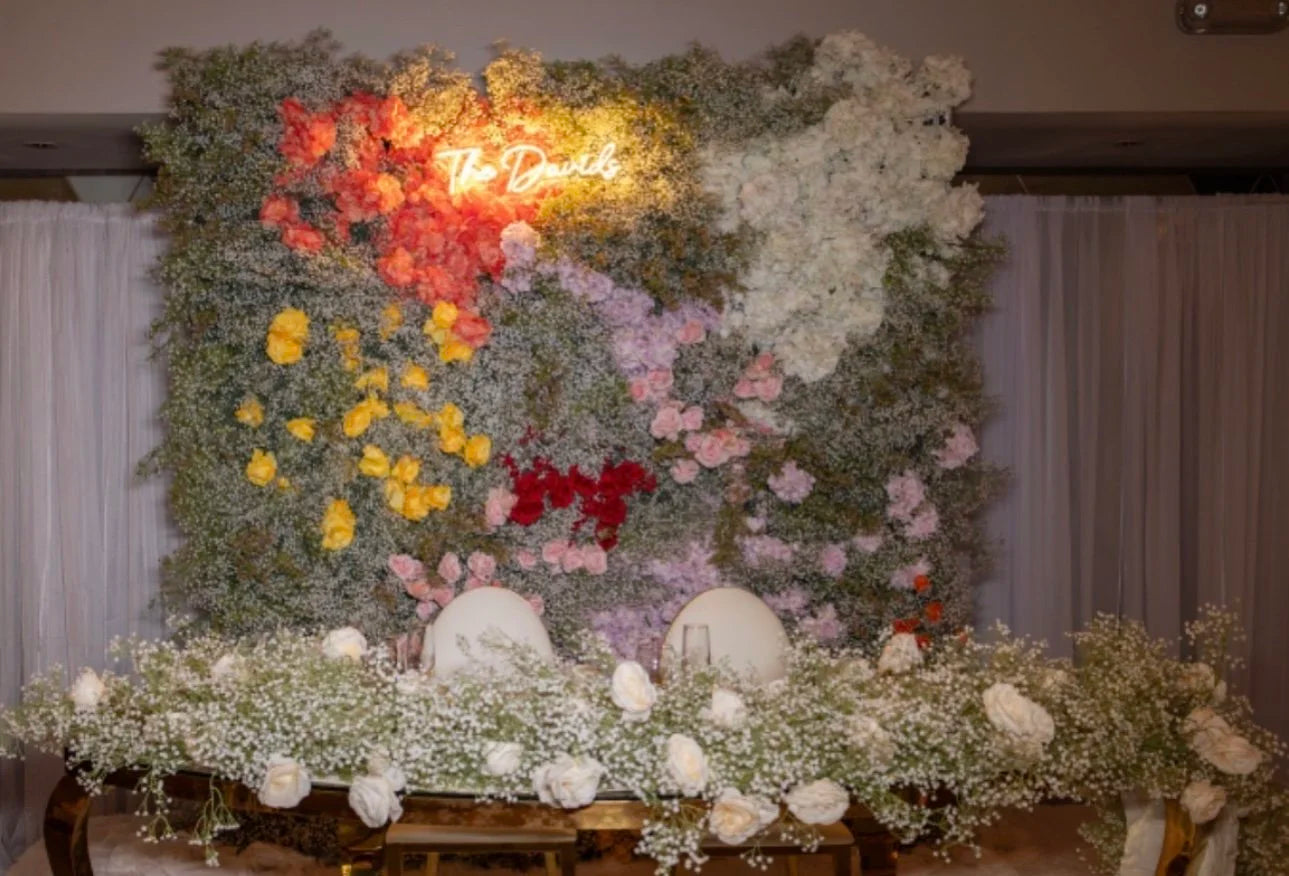 Babys Breath White, Orange, Yellow and Pink Premium Flower Backdrops | 711