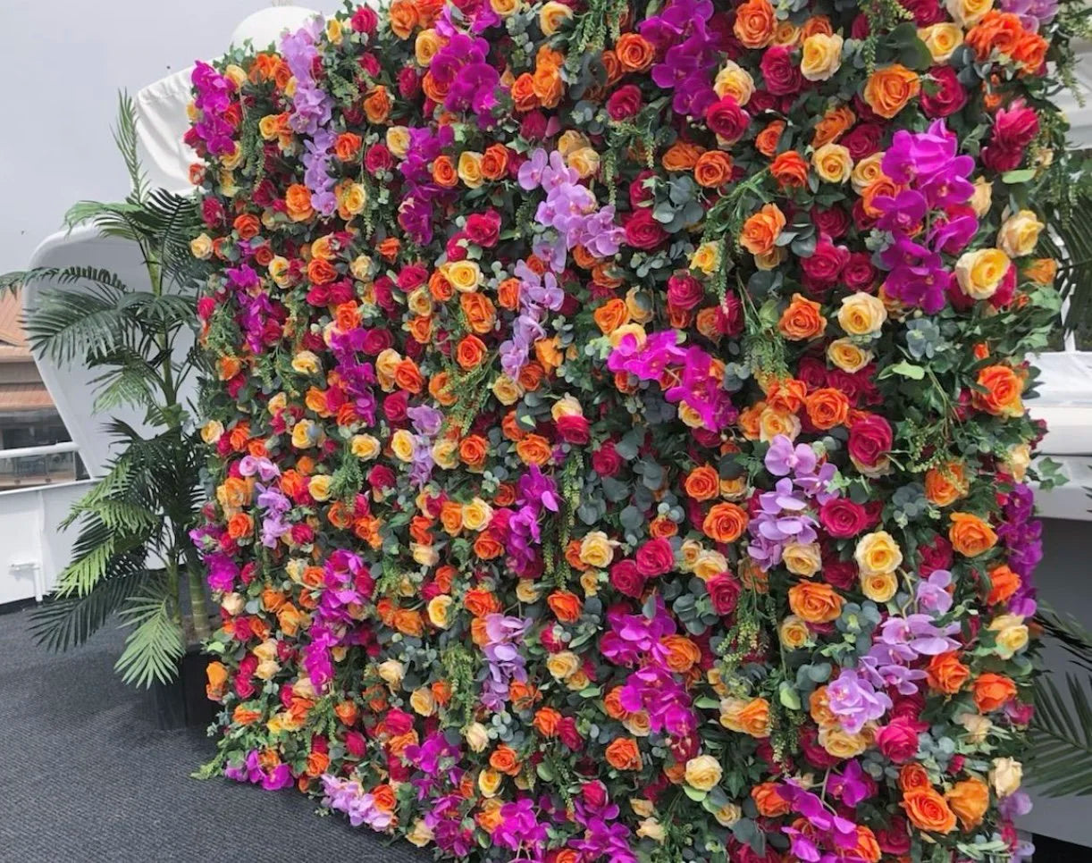 Dripping Florals Purple & Orange Premium Flower Backdrops | 119