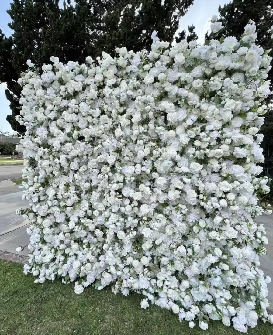 Deluxe Wild White and Greenery Premium Flower Backdrop | 087