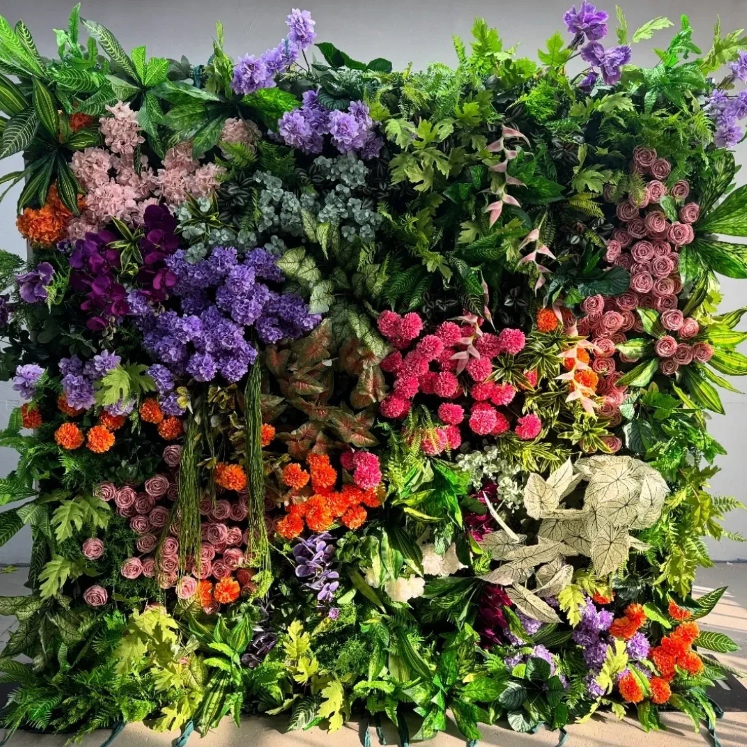 Purple Pink Orange Greenery Deluxe Flower Wall | 488