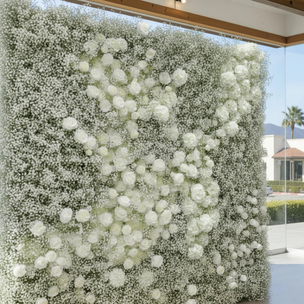 Baby's Breath Silver + White Rose Flower Backdrops | 178