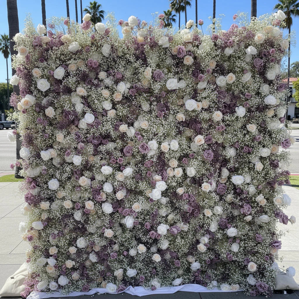 Baby's Breath White & Lavender Rose Flower Backdrops | 065