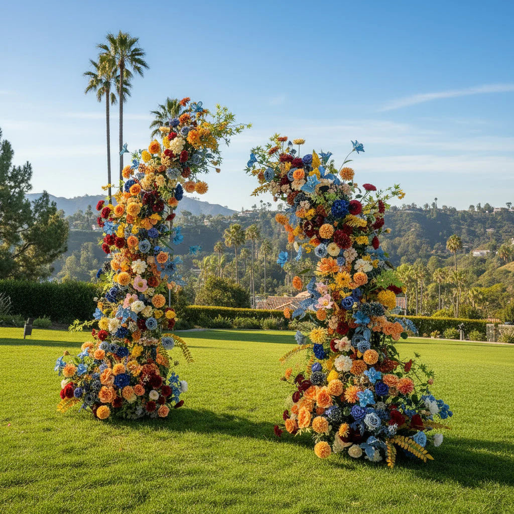 Premium Blue, Orange, Yellow and Red 2 Piece Flower Backdrops | 4608