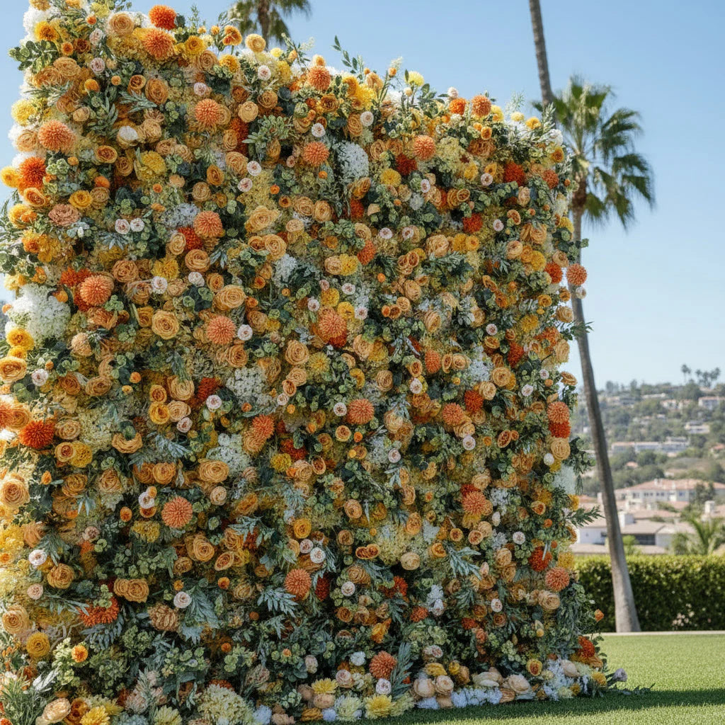 Orange, Yellow and Peach Greenery Premium Flower Backdrops | 095