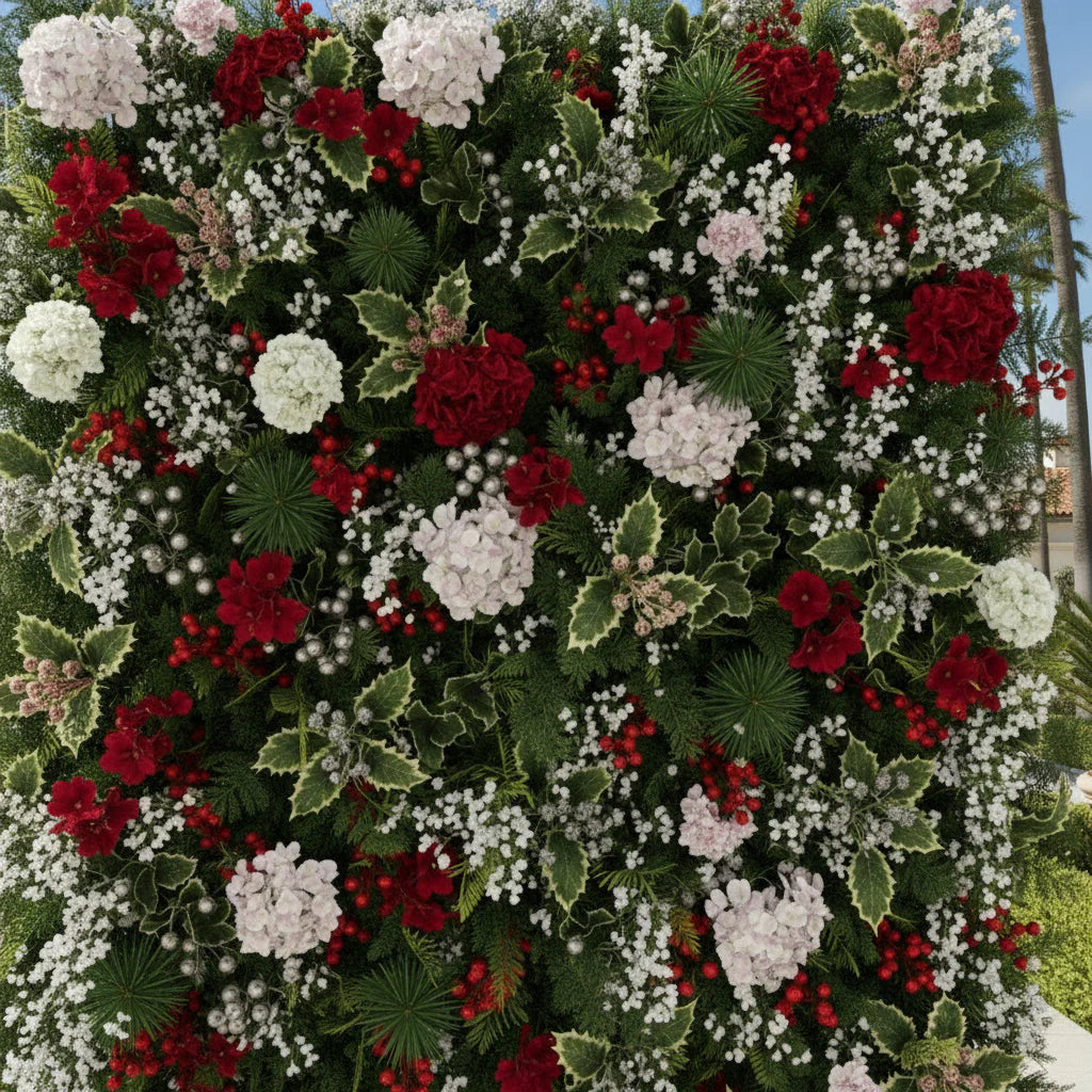 Red, White and Greenery Premium Flower Backdrops | 295