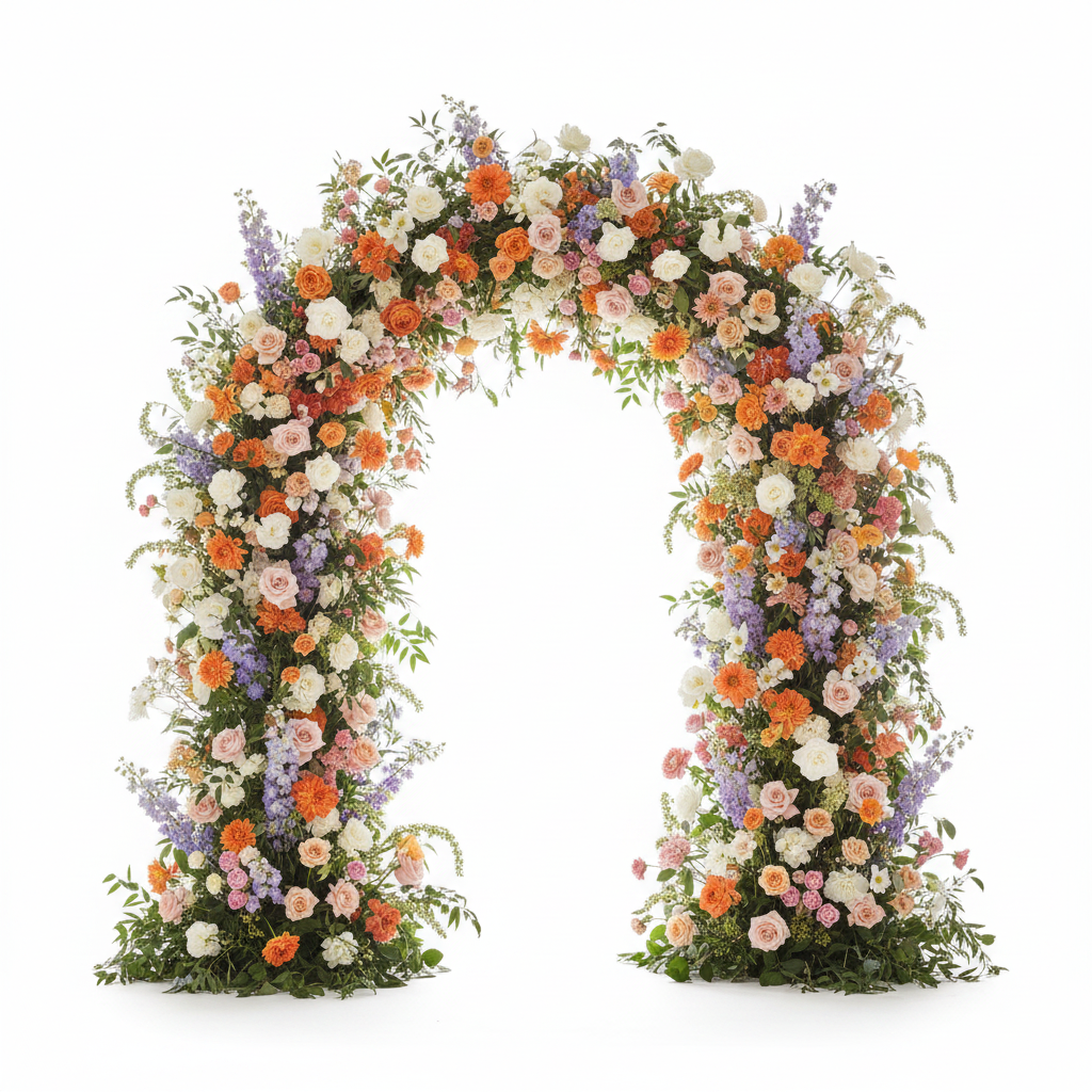 Premium Purple, Orange and White Greenery Flower Backdrops | 4569