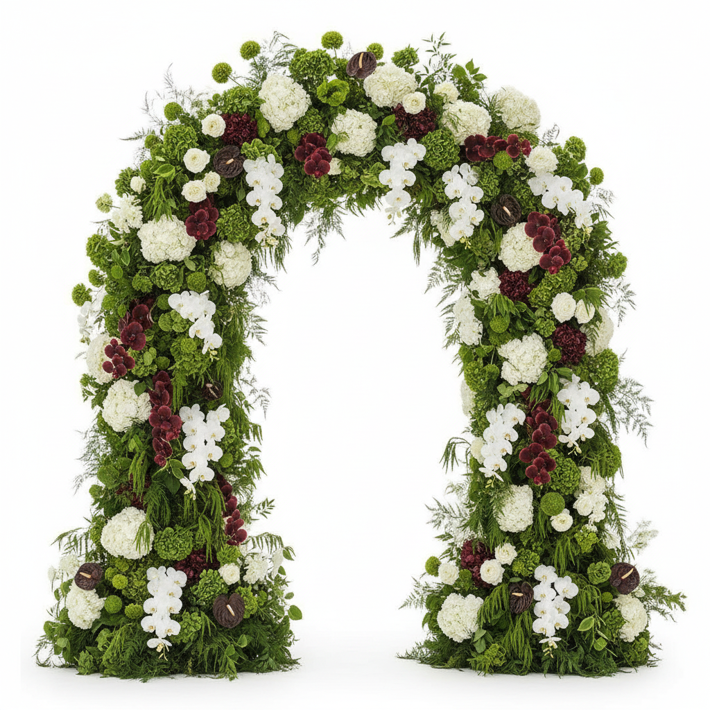 Premium Green, Burgundy and White Flower Backdrops | 4605