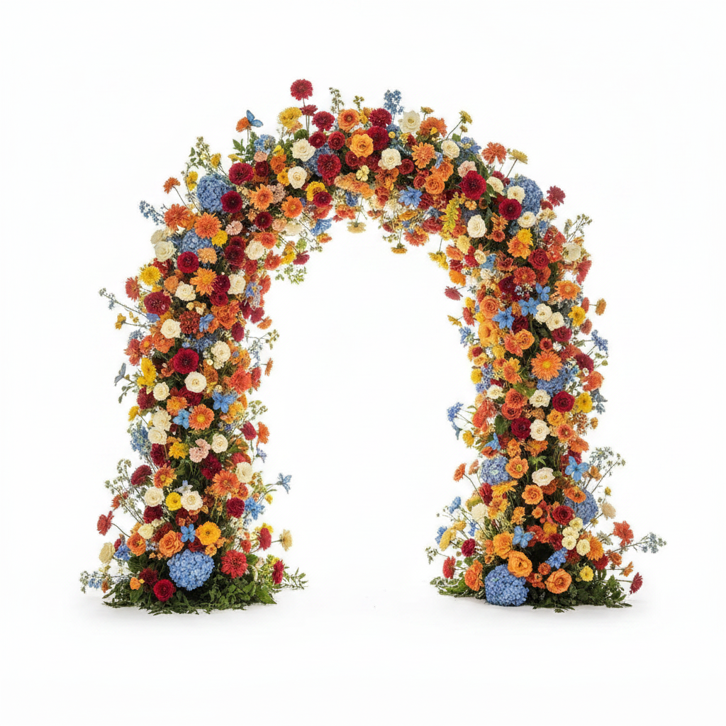 Premium Blue, Orange, Yellow and Red 2 Piece Flower Backdrops | 4608
