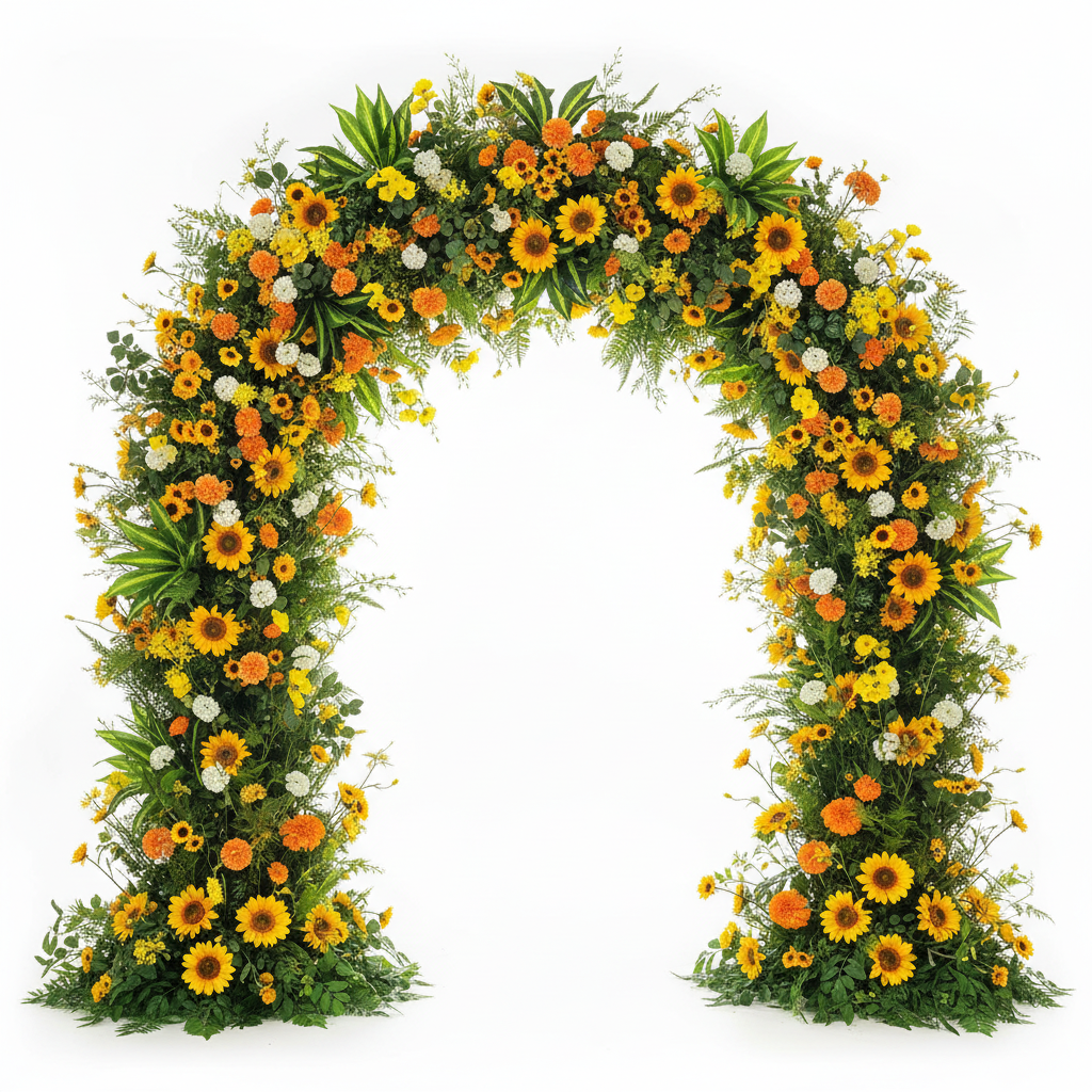 Orange Sunflower Tropical Greenery Premium Flower Backdrops | 510