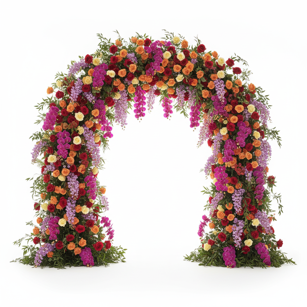 Dripping Florals Purple & Orange Premium Flower Backdrops | 119