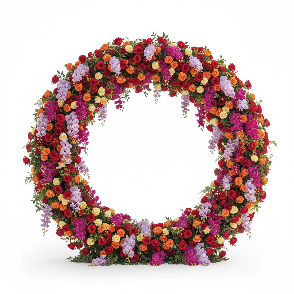 Dripping Florals Purple & Orange Premium Flower Backdrops | 119